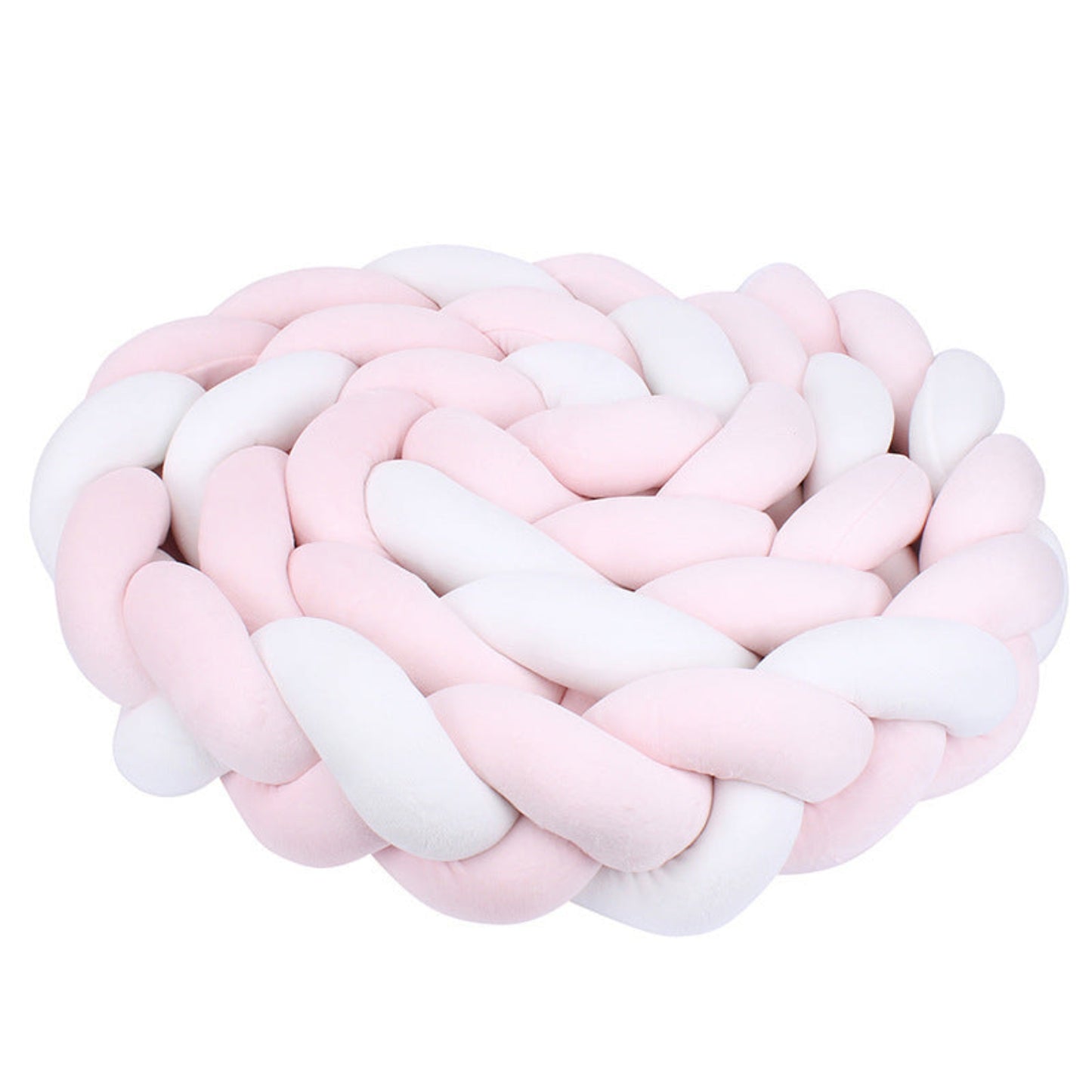 tresse de lit bebe rose et blanc enroulee