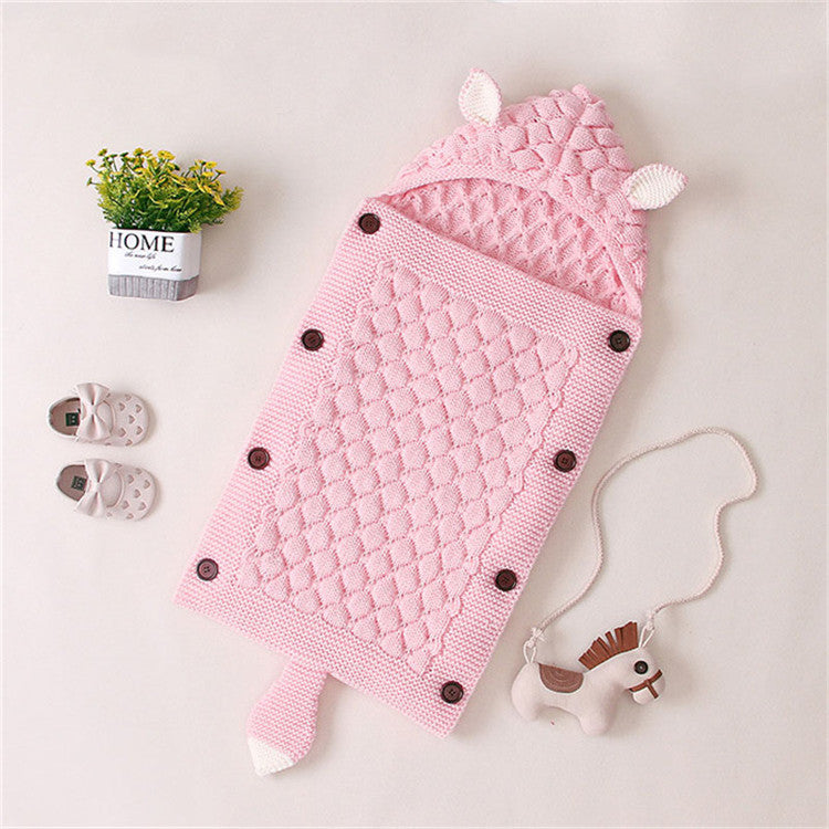 Nid d'ange bebe fille tricoté | rose motif Petit Renard