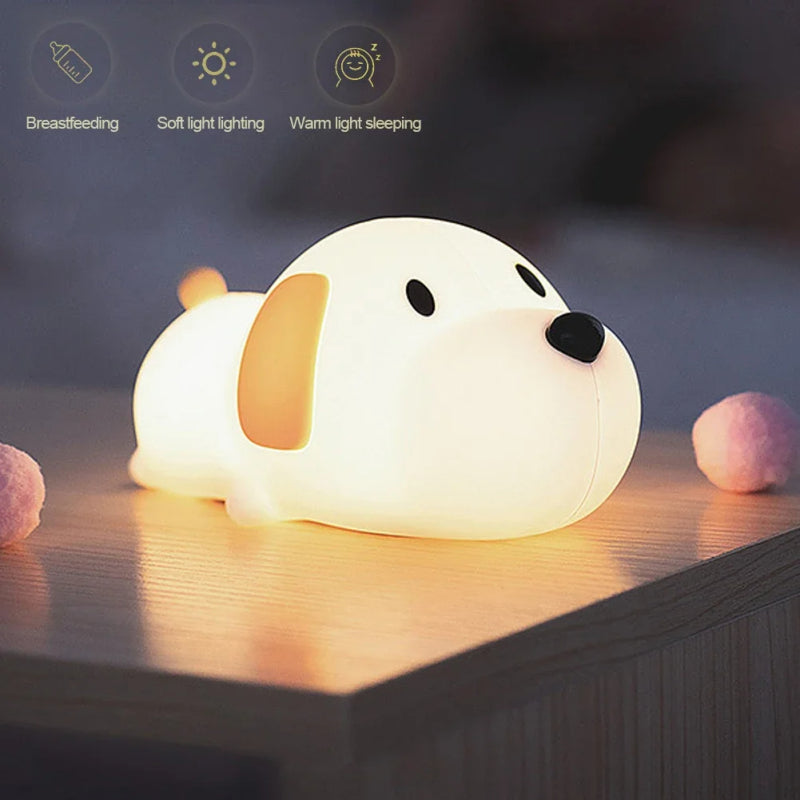 Veilleuse bébé chien tactile silicone 