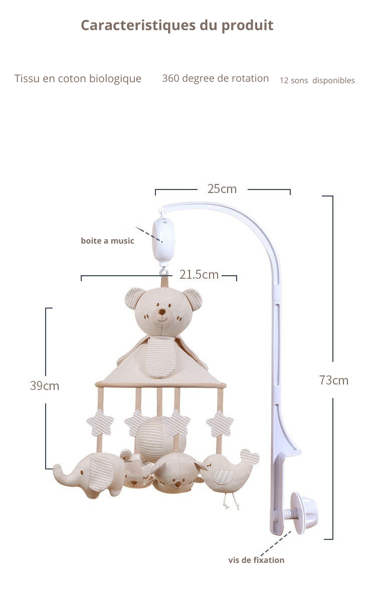 Mobile musical bébé  cotton bio 