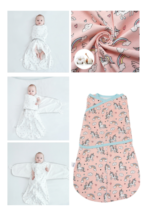 Couverture d'emmaillotage bébé fille licorne rose et bleu 