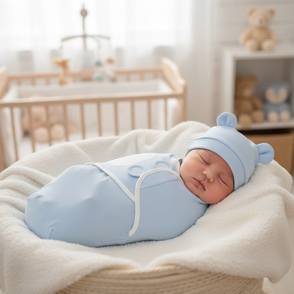 Couverture emmaillotage bébé garcon bleu 