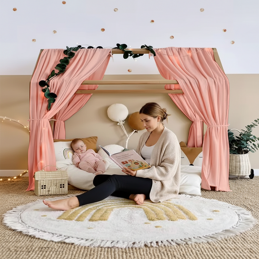 Ciel de lit cabane rose 