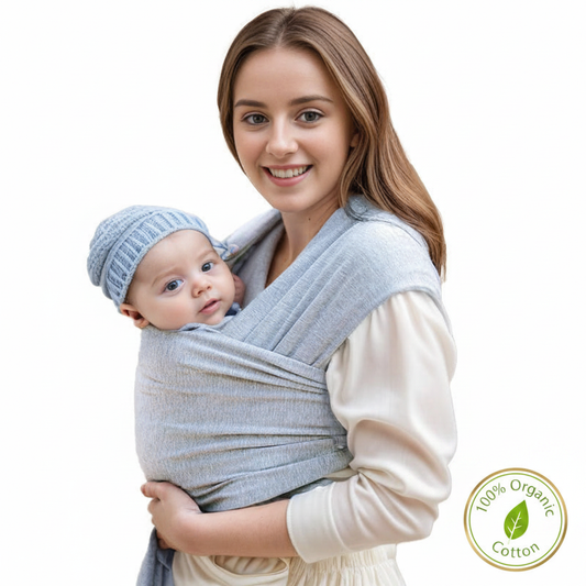 portage bebe echarpe bleue avec logo coton bio
