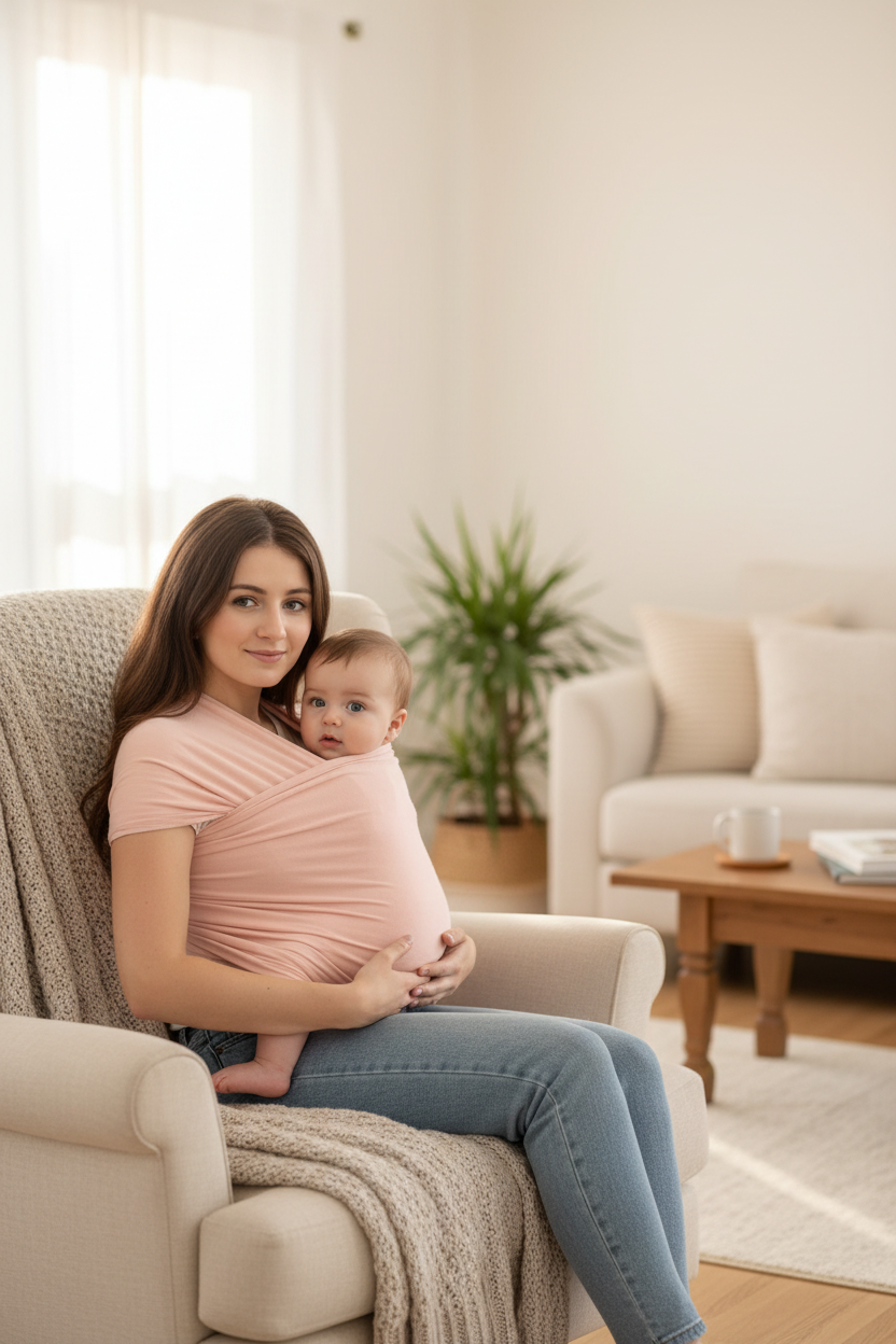 echarpe bebe rose portee par UNE maman