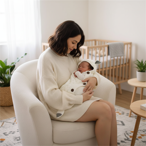 Nid d'ange bebe tricoté blanc creme 