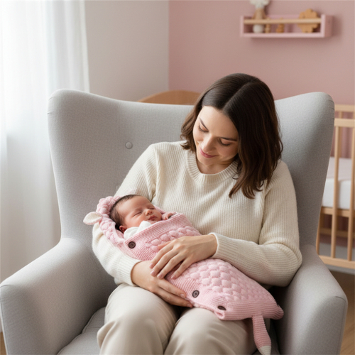 Nid d'ange bebe fille tricoté rose