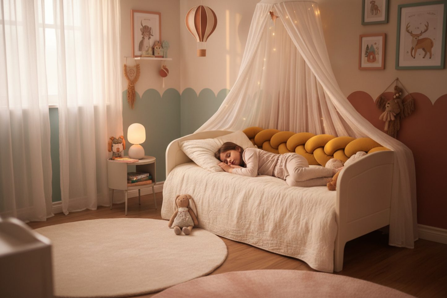 tresse de lit bébé  avec une fille endormie