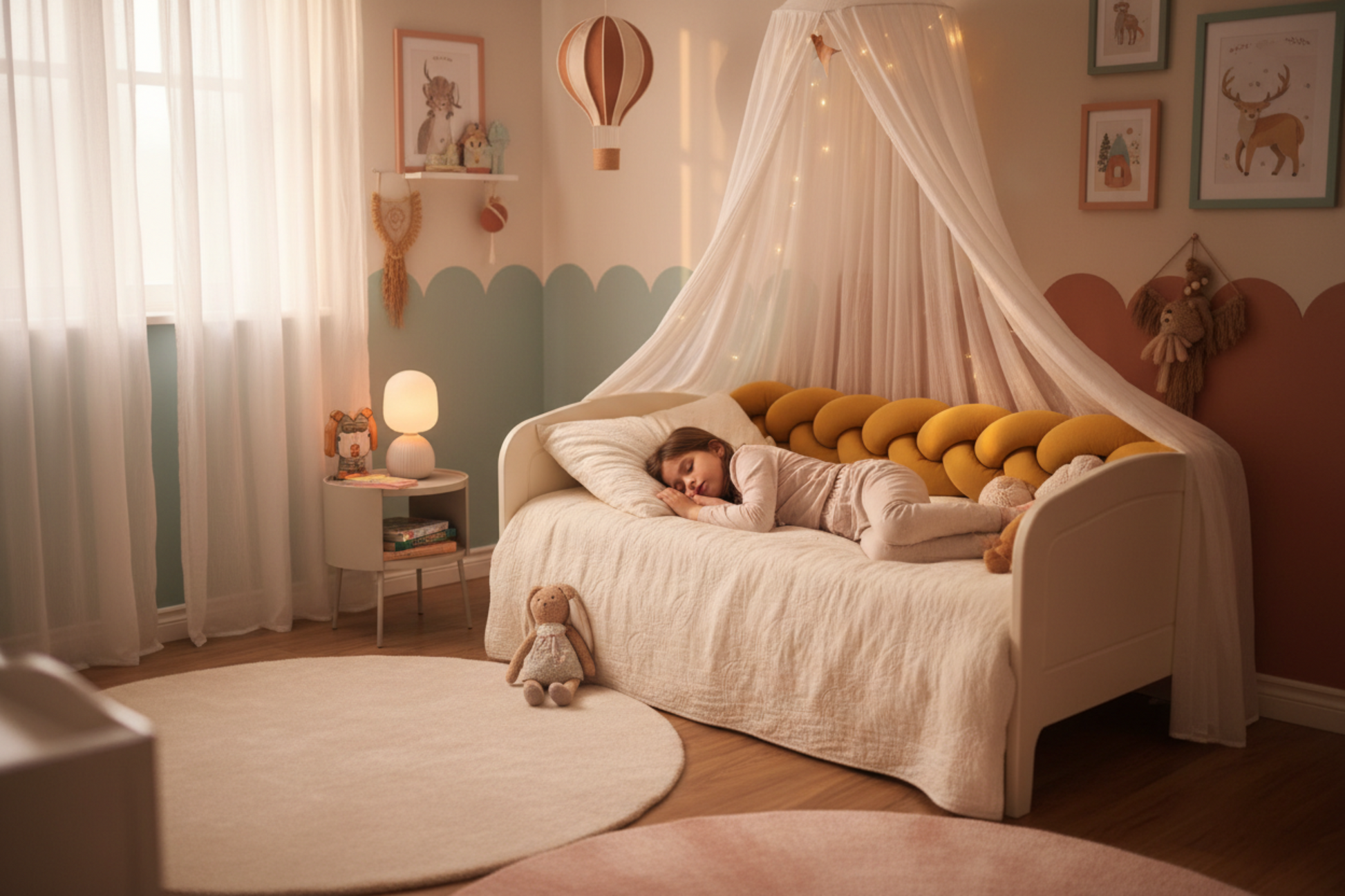 tresse de lit bébé  avec une fille endormie