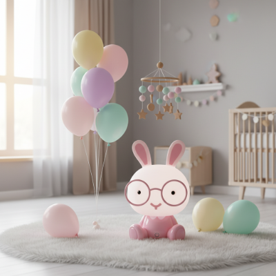 Veilleuse lapin rose lunette 