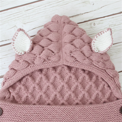 Nid d'ange bebe fille tricoté | rose motif Petit Renard